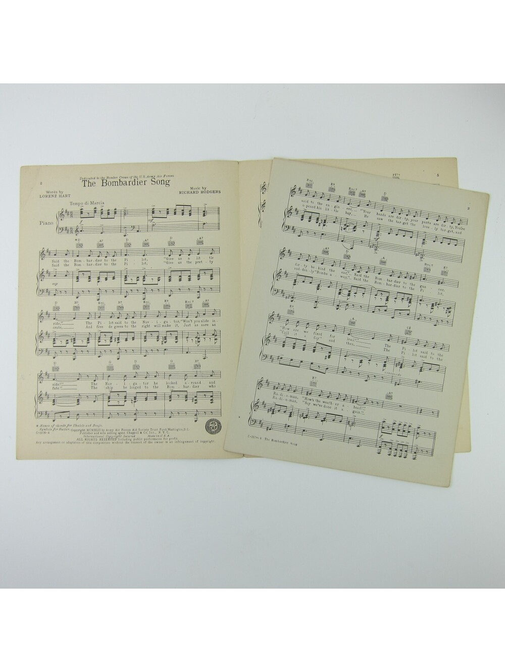 Sheet Music The Bombardier Song Lorenz Hart Richard Rodgers WWII Vintage 1942 - Picture 3 of 12